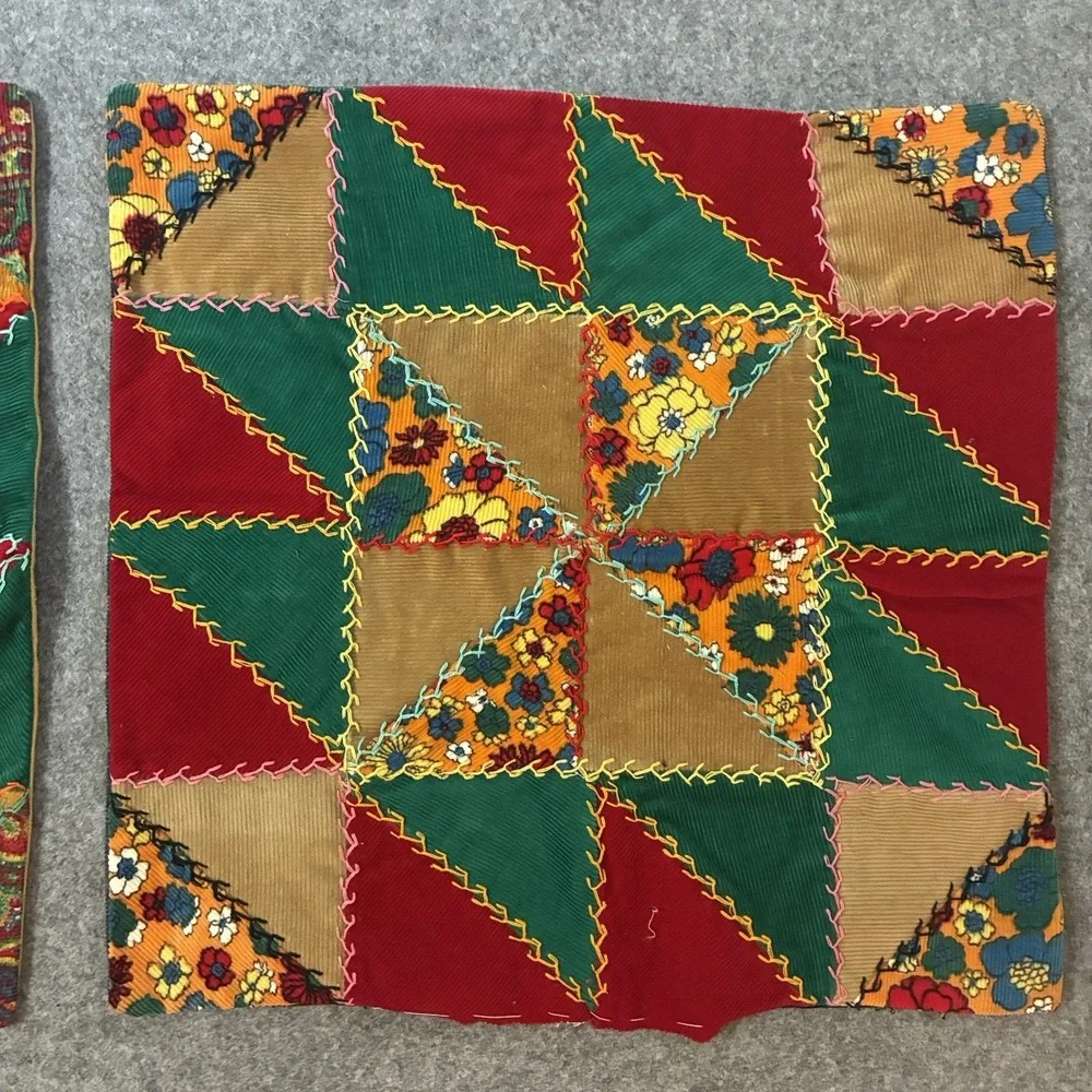 Vintage Crazy Quilt Patchwork Pillow Sham Cover Throw Set Cottagecore Top Boho